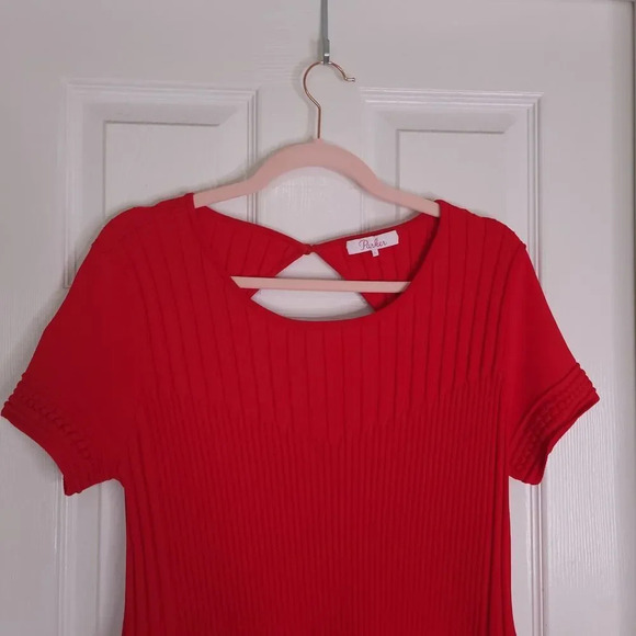 PARKER Hamilton Knit Fit and Flare Dress Red Short Sleeve Size Large - Picture 3 of 7